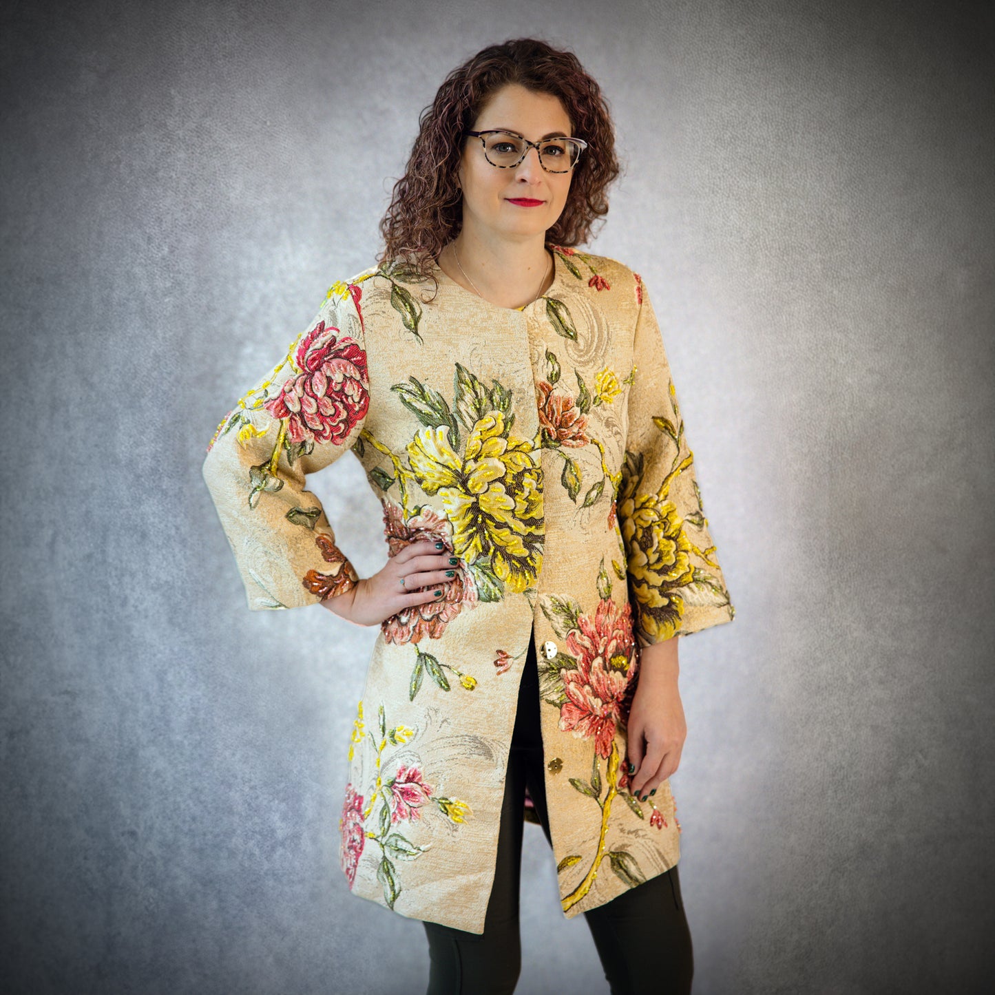 Hand-beaded, Vintage, Embroidered Blazer Jacket - Khaki/Tan