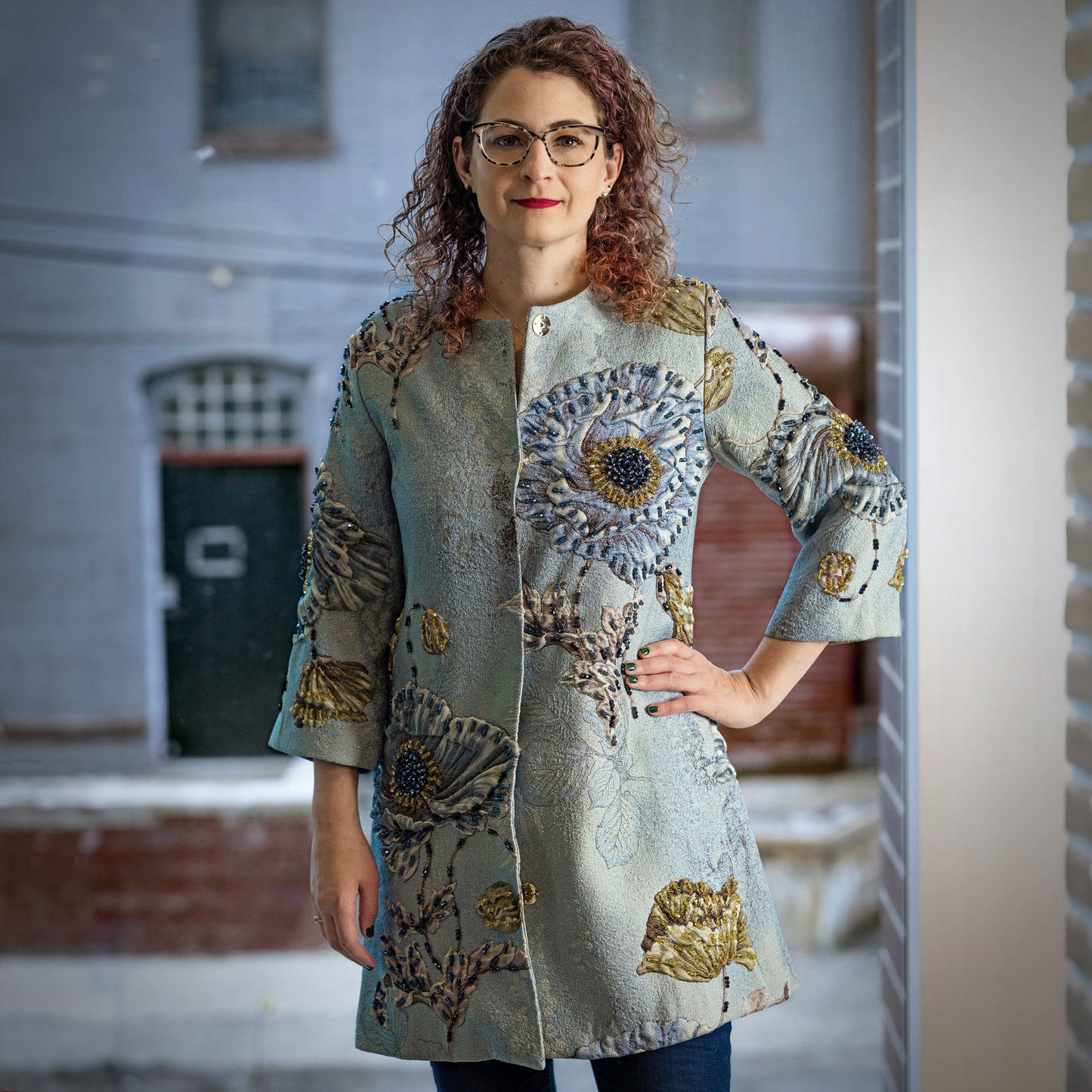 Hand-beaded, Vintage, Embroidered Blazer Jacket - Light Blue