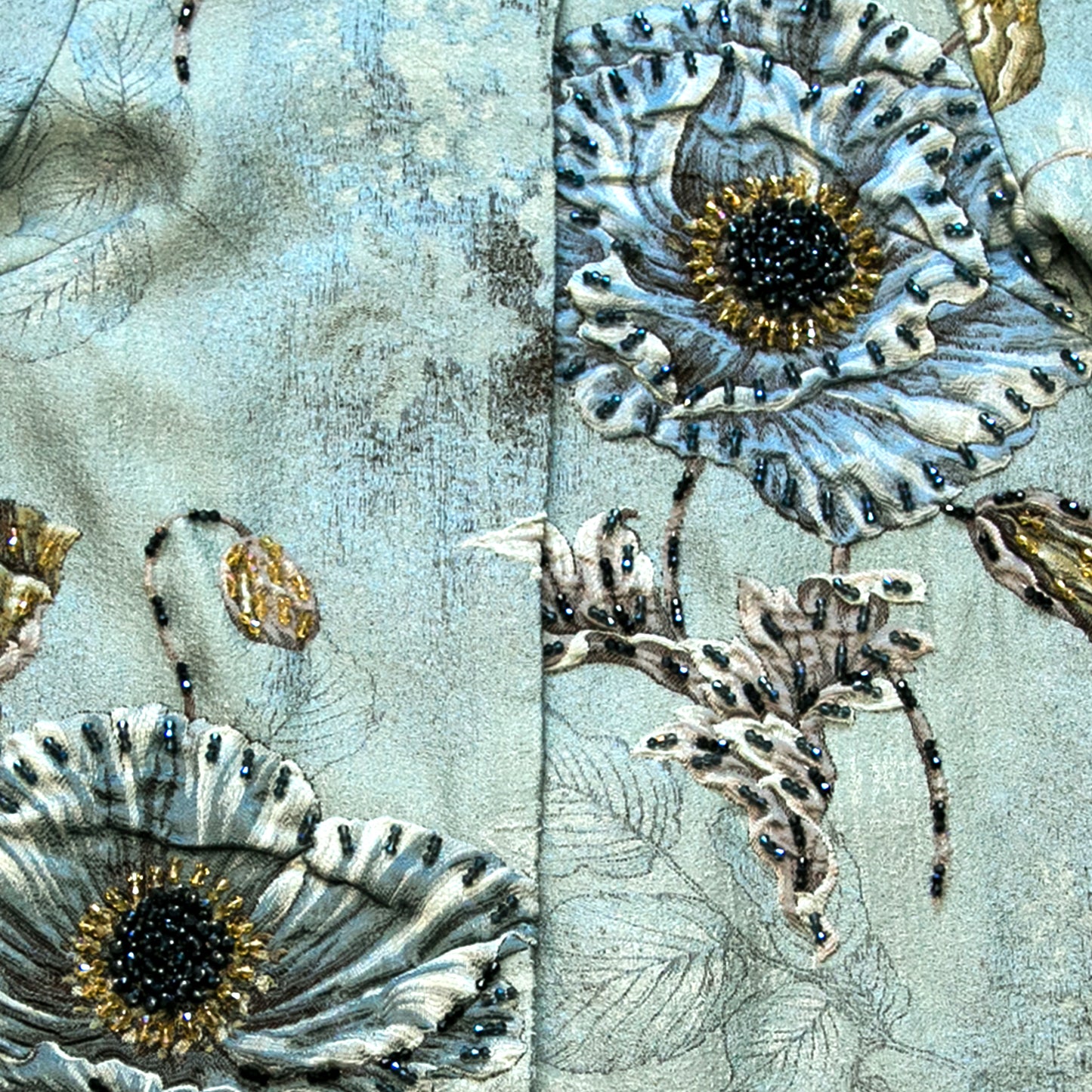 Hand-beaded, Vintage, Embroidered Blazer Jacket - Light Blue