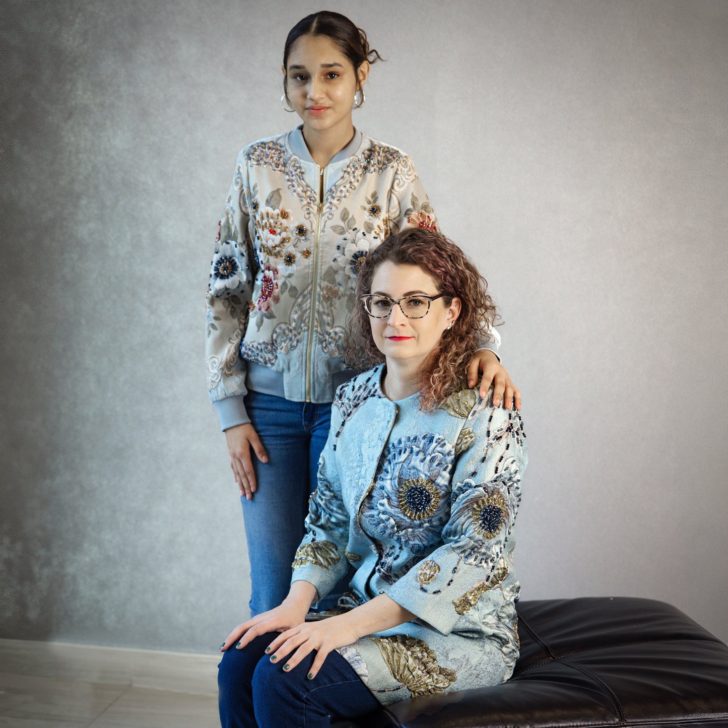 Hand-beaded, Vintage, Embroidered Varsity Jacket - Light Blue
