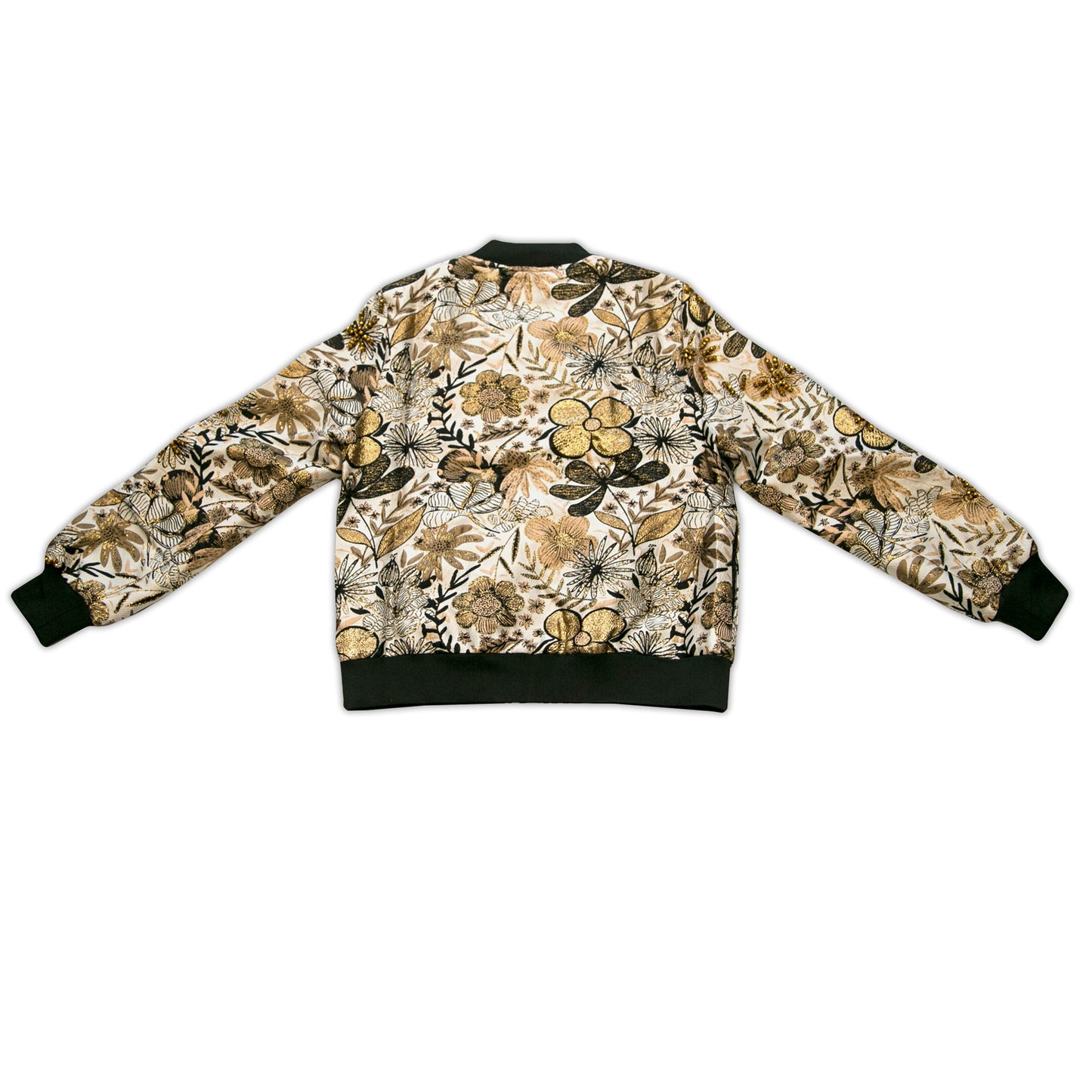 Hand-beaded, Vintage, Embroidered Varsity Jacket - Black and Gold
