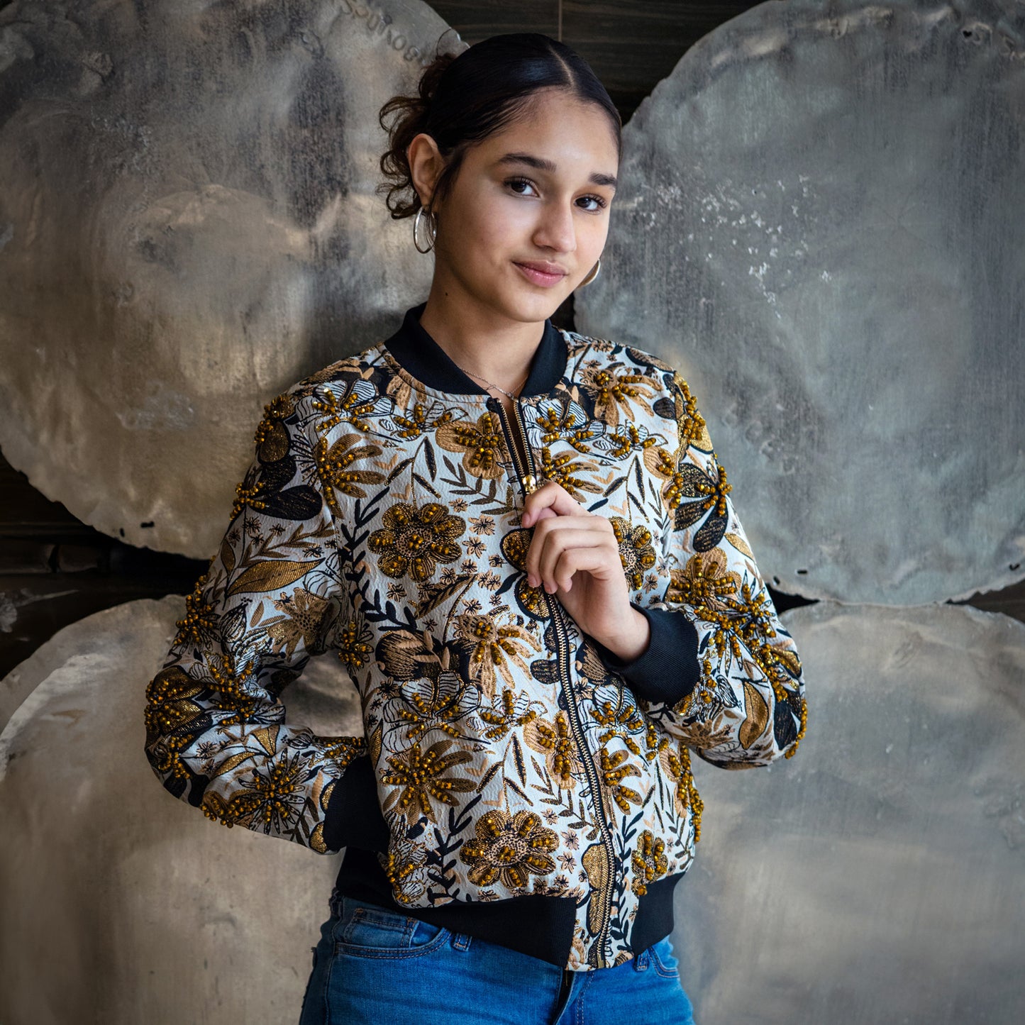 Hand-beaded, Vintage, Embroidered Varsity Jacket - Black and Gold