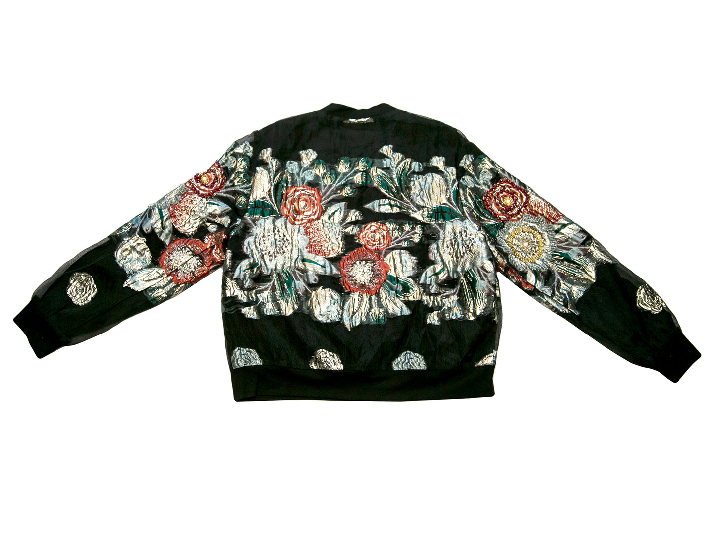 Hand-beaded, Vintage, Embroidered Varsity Jacket - Black Silk
