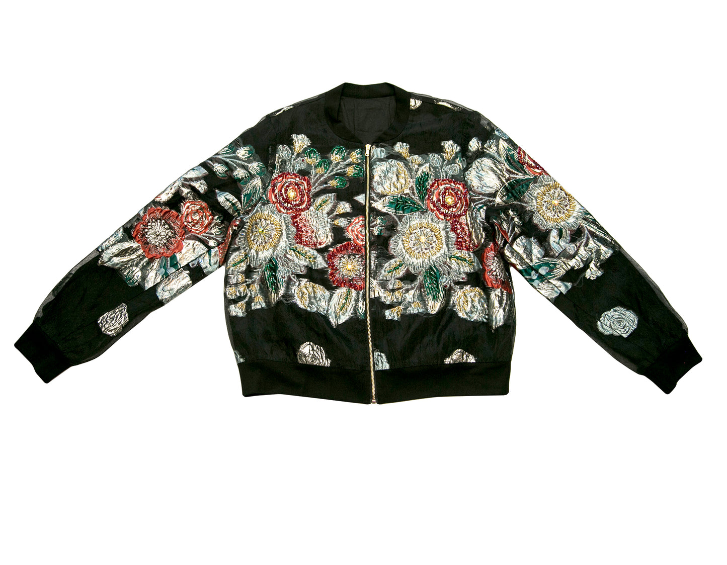 Hand-beaded, Vintage, Embroidered Varsity Jacket - Black Silk