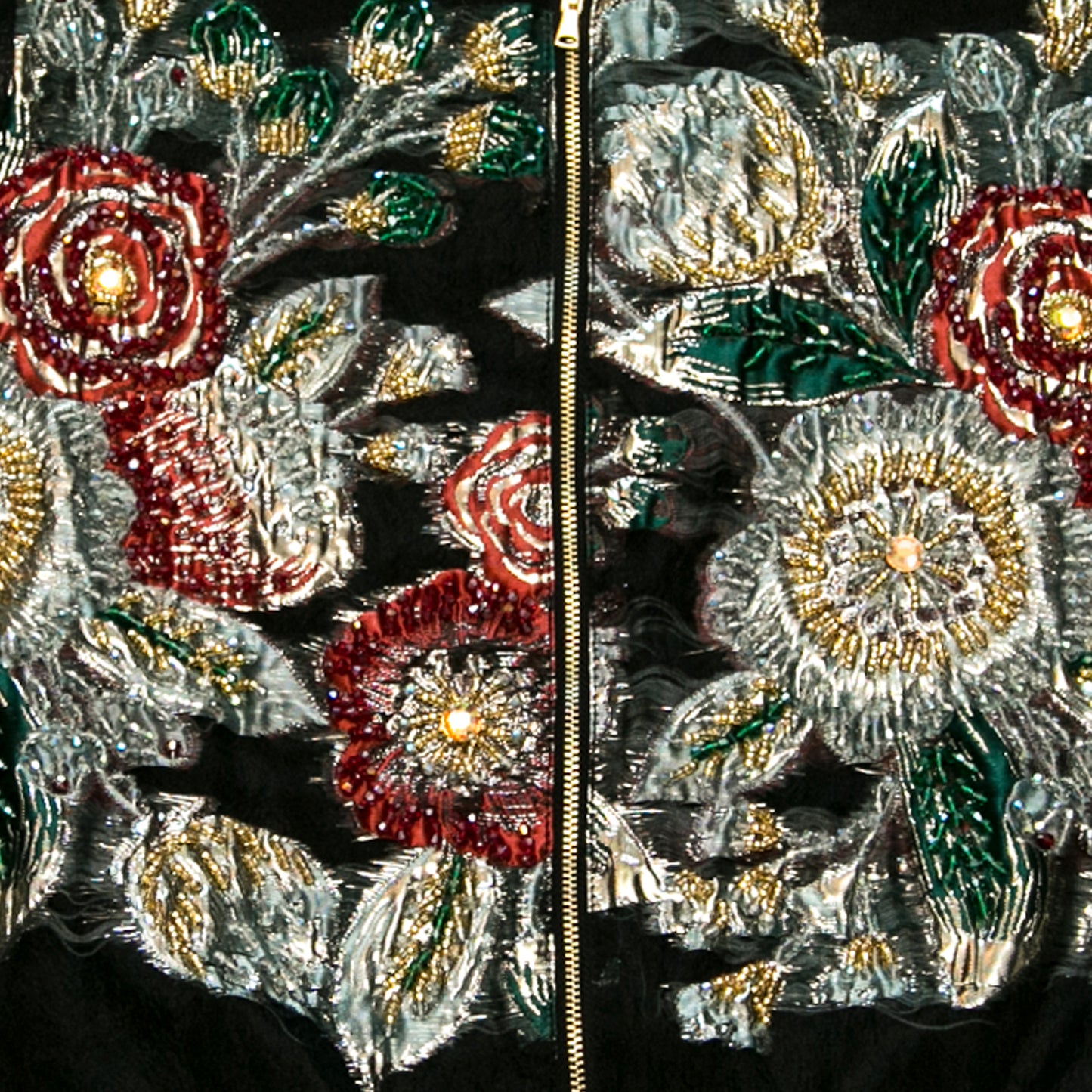 Hand-beaded, Vintage, Embroidered Varsity Jacket - Black Silk