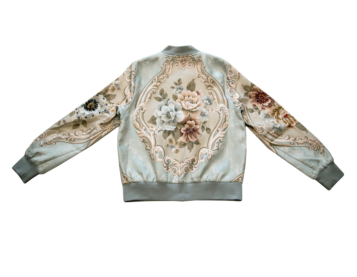 Hand-beaded, Vintage, Embroidered Varsity Jacket - Light Blue
