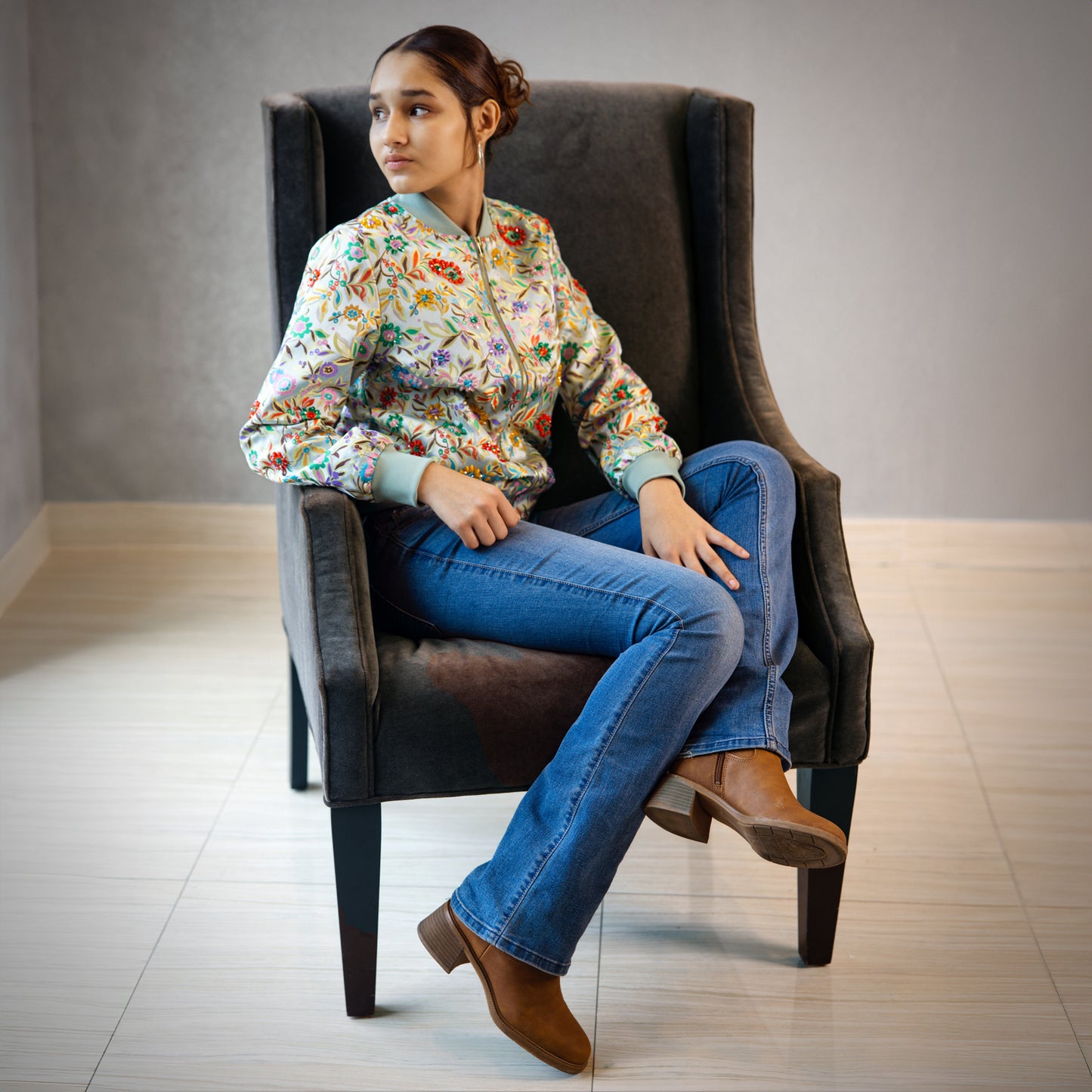 Hand-beaded, Vintage, Embroidered Varsity Jacket - Teal