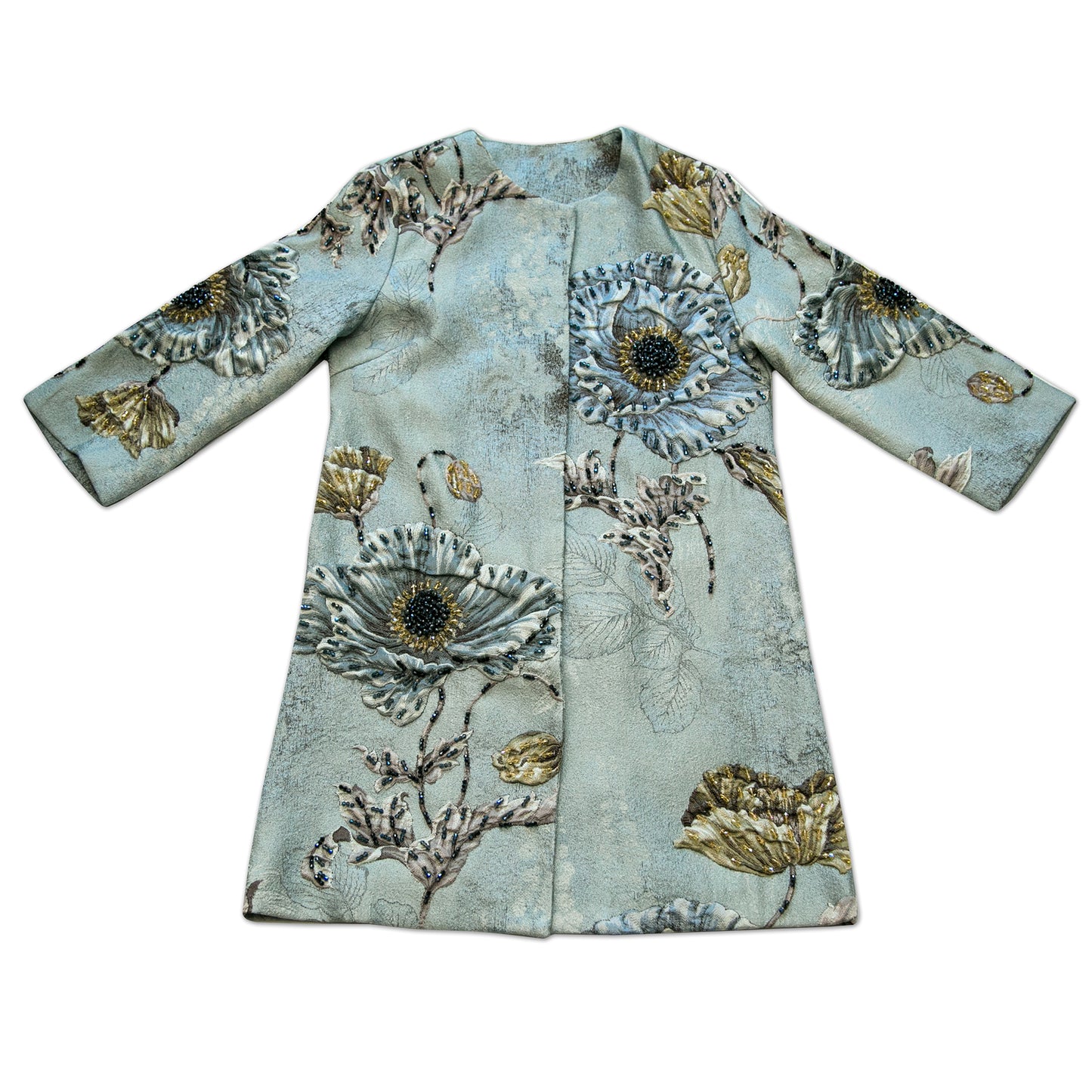 Hand-beaded, Vintage, Embroidered Blazer Jacket - Light Blue
