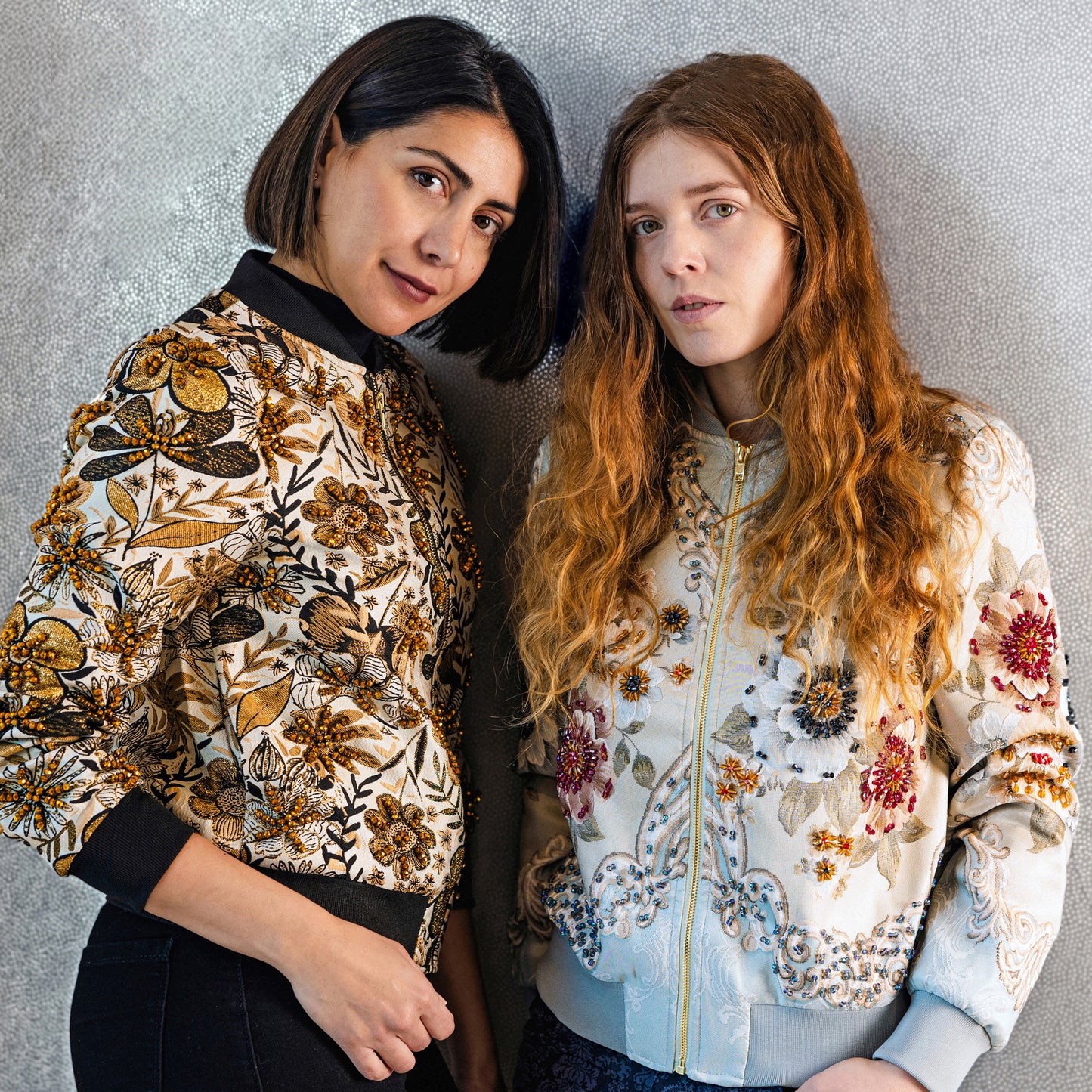 Hand-beaded, Vintage, Embroidered Varsity Jacket - Light Blue