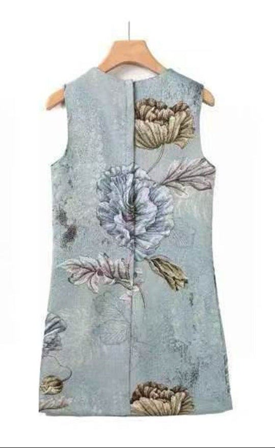 Hand-beaded, Vintage, Embroidered Dress - Light Blue